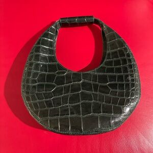 STAUD Green Croc-Embossed Bag